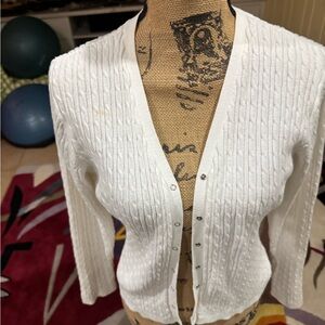 Gloria Vanderbilt White Button-Up cotton Cardigan size fitted Large